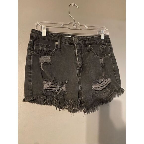 Mossimo Supply Co Black Distressed High Rise Short Denim Shorts Size 8 - Picture 2 of 4